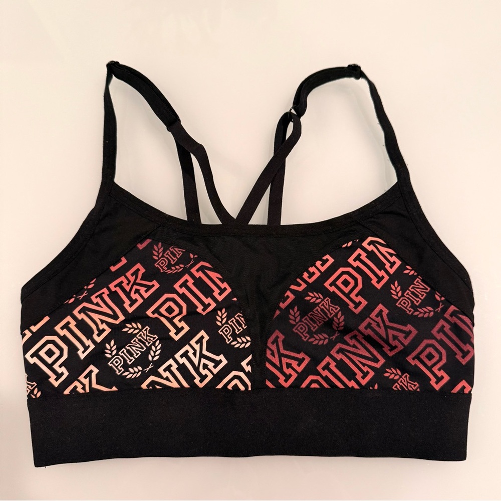 NWOT Victoria’s Secret PINK Ultimate Unlined Logo Sports Bra/Bralette Black